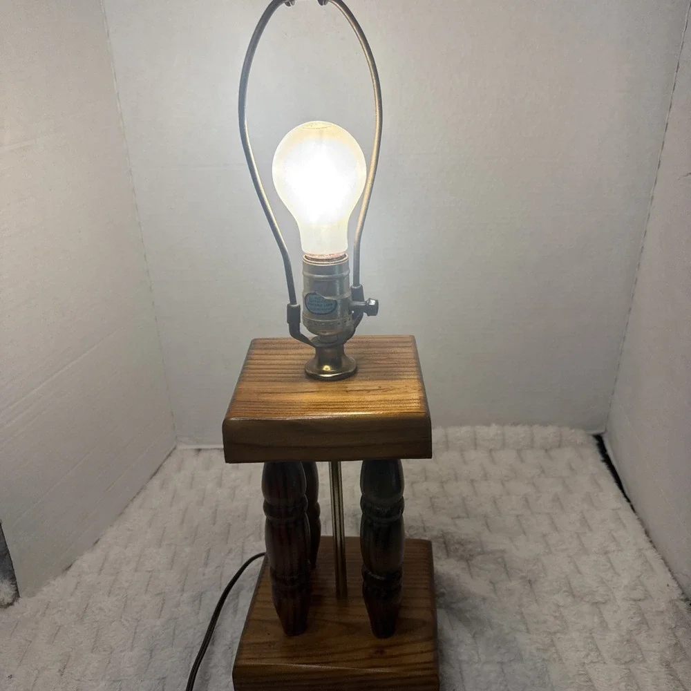 Vintage Alabama Co Solid Wood  Turned Spindle Trophy Table Lamp Rustic Retro MCM